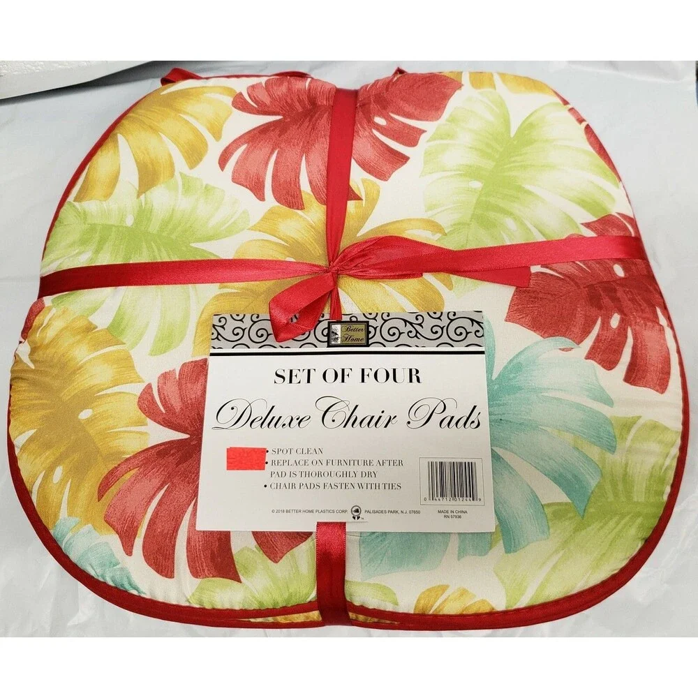 Set of 4 CHAIR PADS CUSHIONS with red ties 15x15